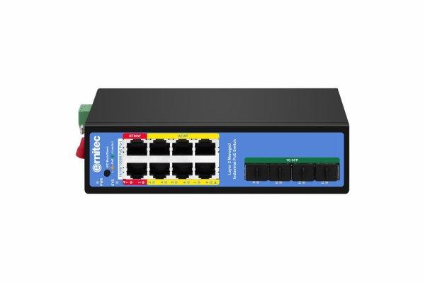 Ernitec 8-port PoE 1000Mbps Industrial Managed Switch, 4 1000Mbps SFP Uplink ports 1 Console port