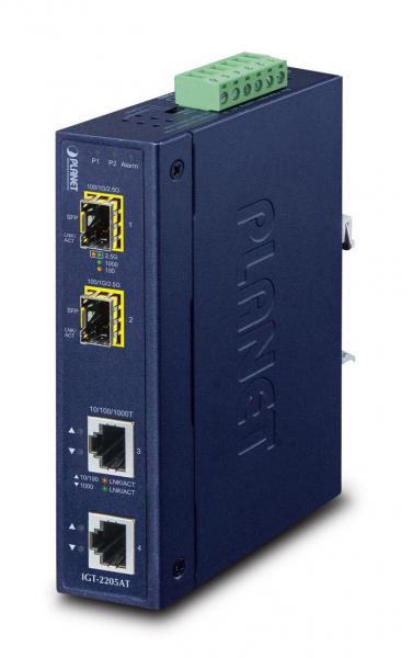 Planet IP30 Industrial 2-port 10/100/1000T to 2-port 100/1000/2500X SFP Media Converter IP30 Industrial 2-port, IEEE 802.1p,IEEE