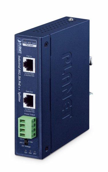 Planet IP30, Industrial Single-Port 10Gbps 802.3bt PoE++ Splitter - 12V,19 24V DC output