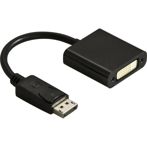 DELTACO DisplayPort - DVI-D Single Link sovitin, 20-pin uros - 24+1-pin naaras, 0,17m, musta