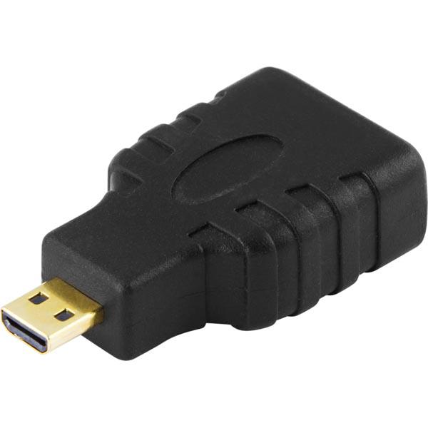 DELTACO HDMI-sovitin, HDMI High Speed with Ethernet, micro HDMI 19-pin ur - HDMI 19-pin na, musta
